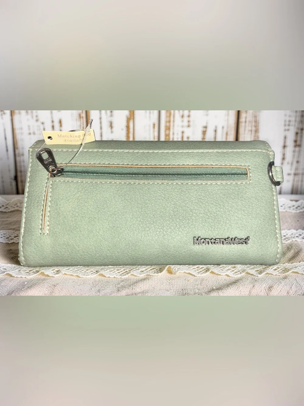 Montana West Green Studded Southwestern Western Black Leather Wallet Brand New